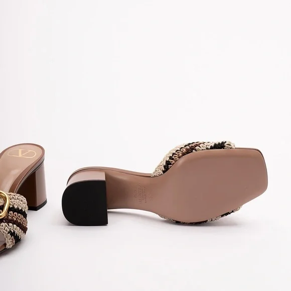 VALENTINO GARAVANI VLOGO 70 multicolor raffia leather sandals heels slippers